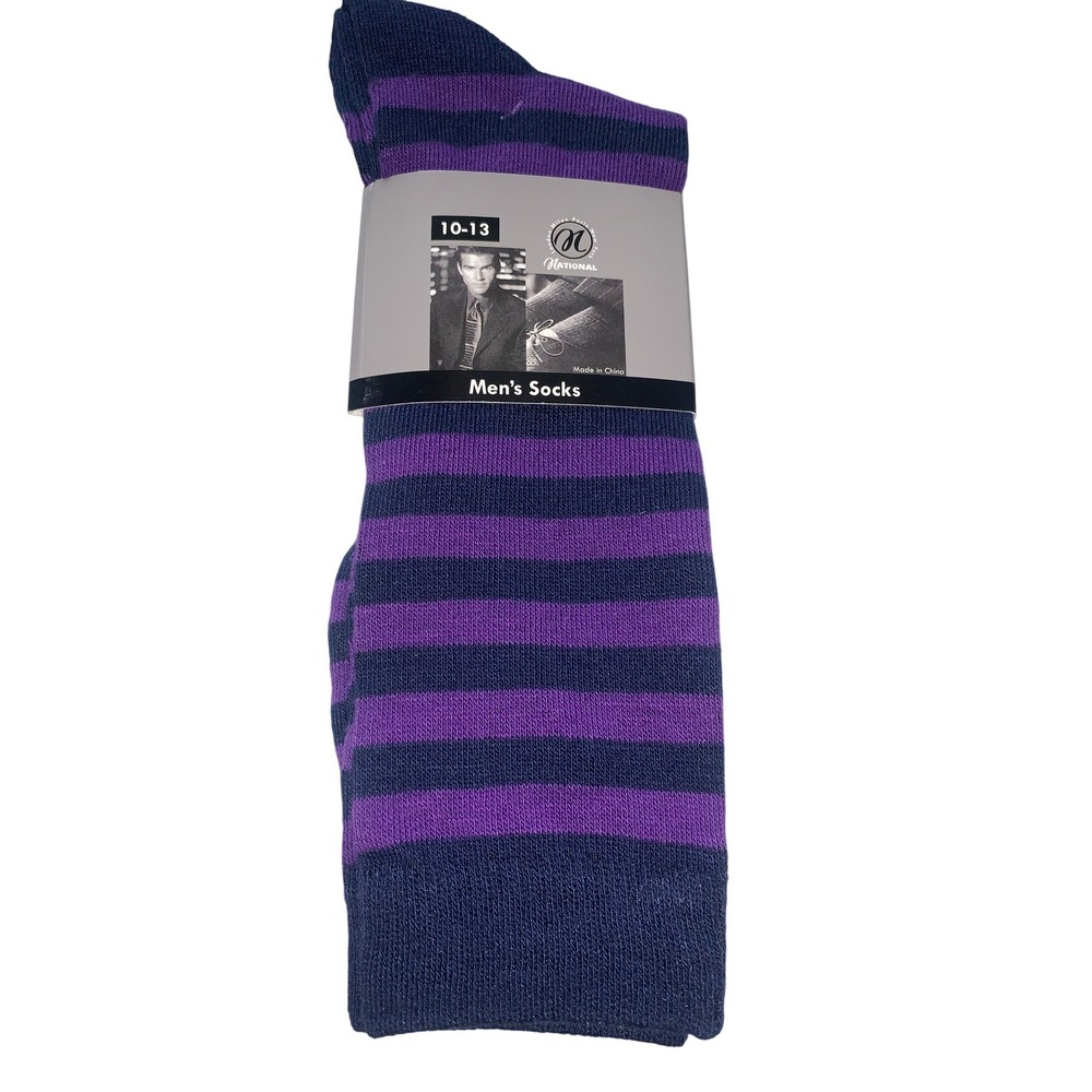 NEW National Men Purple Navy Blue Striped Dress Socks Size 10-13